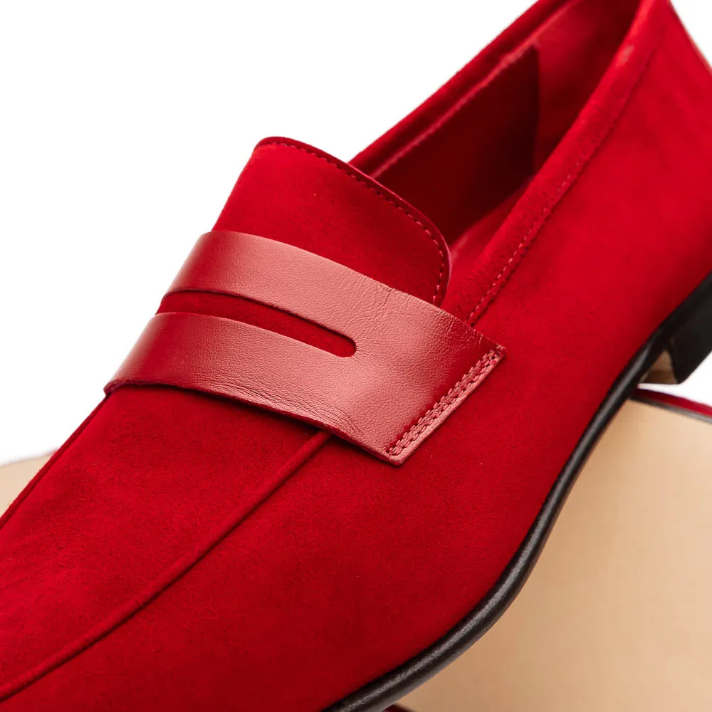 16-672-RED Tippa Suede & Calfskin Penny Loafers Red