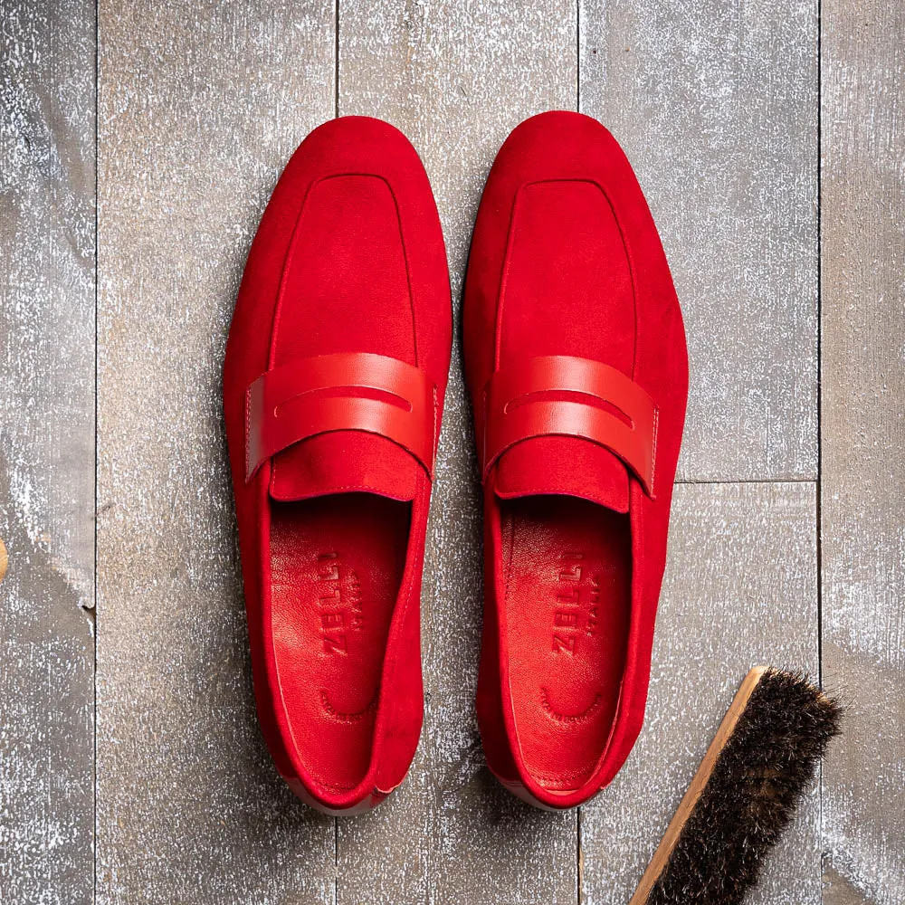 16-672-RED Tippa Suede & Calfskin Penny Loafers Red