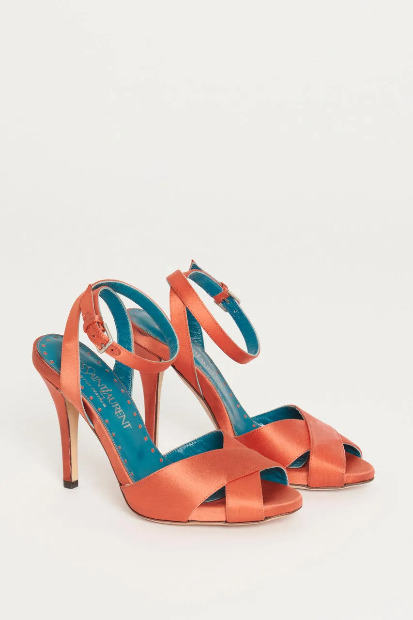 2004 Orange Tom Ford Satin Heeled Preowned Sandals