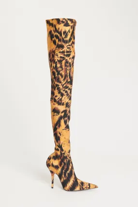 2018 Animal Print Preowned Knife Over The Knee Boots