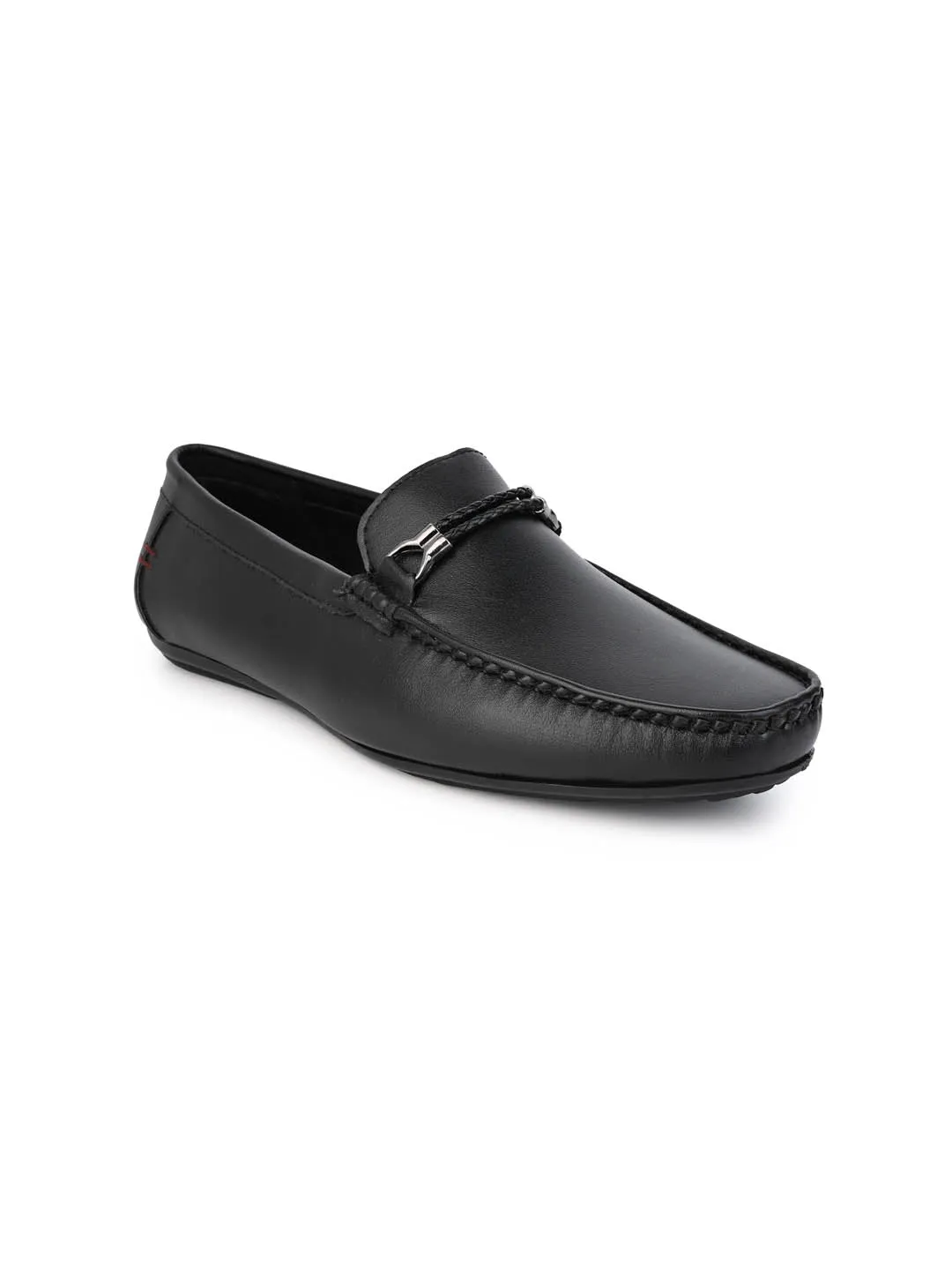 Alberto Torresi Black Burnish With TPR Sole Loafers For Men