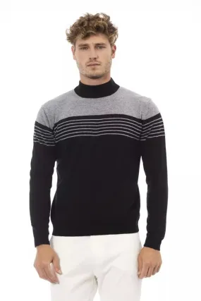 Alpha Studio Black Wool Men Sweater