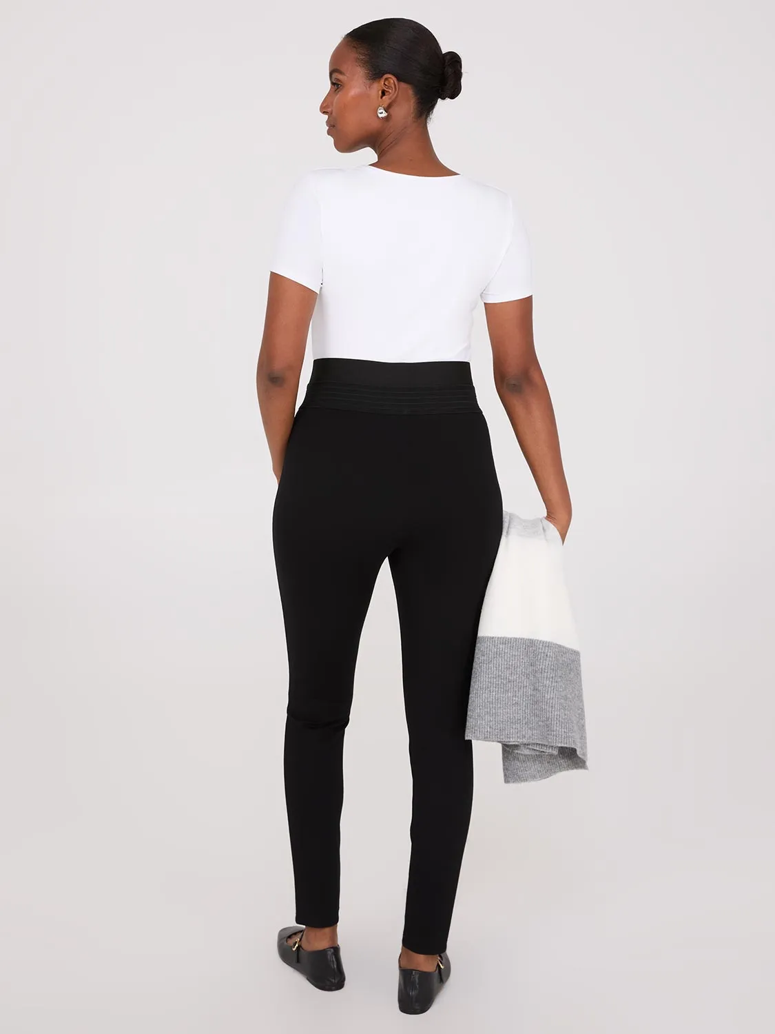 Ankle Length Skinny Pants With Exposed Waistband