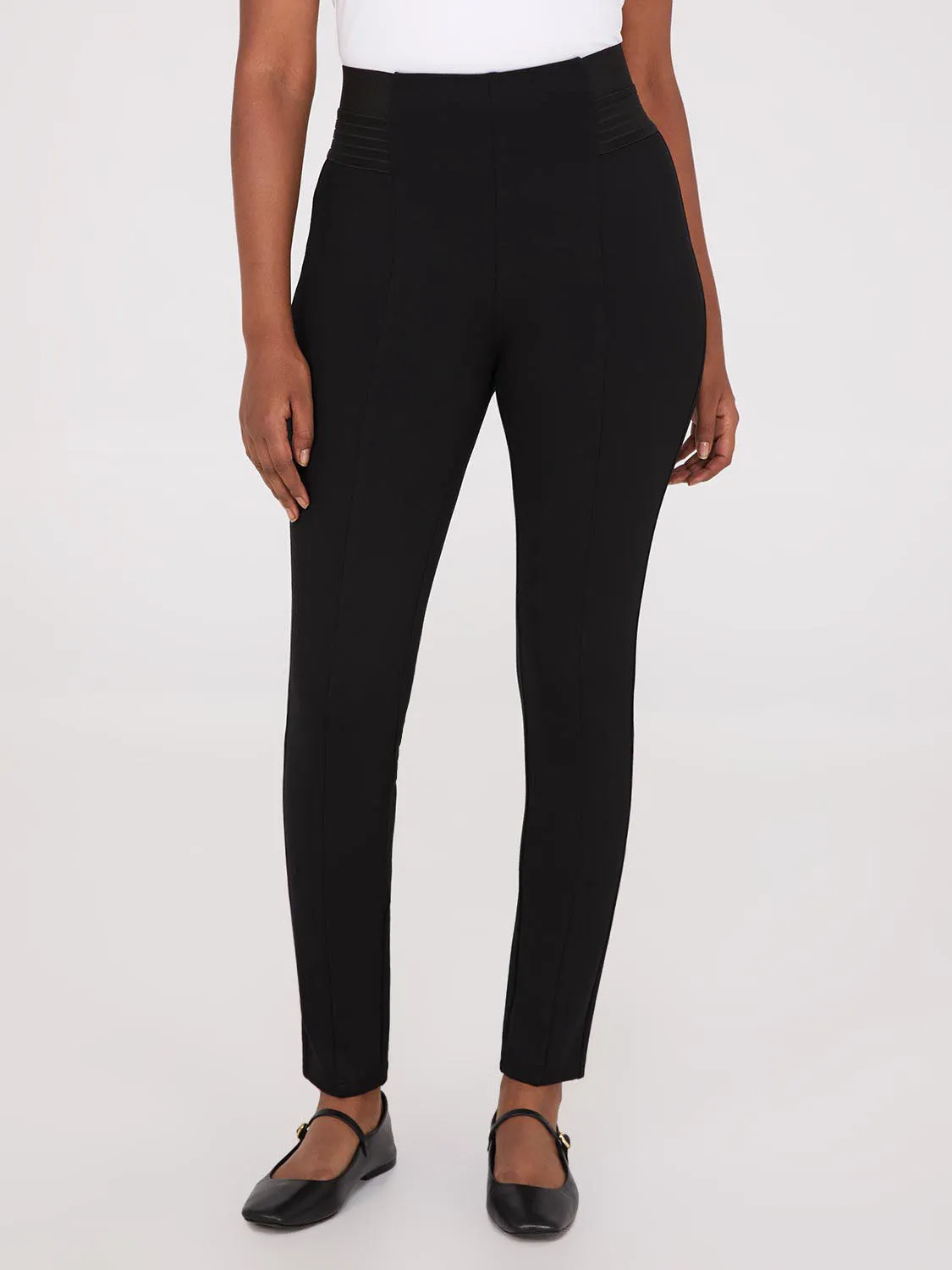 Ankle Length Skinny Pants With Exposed Waistband