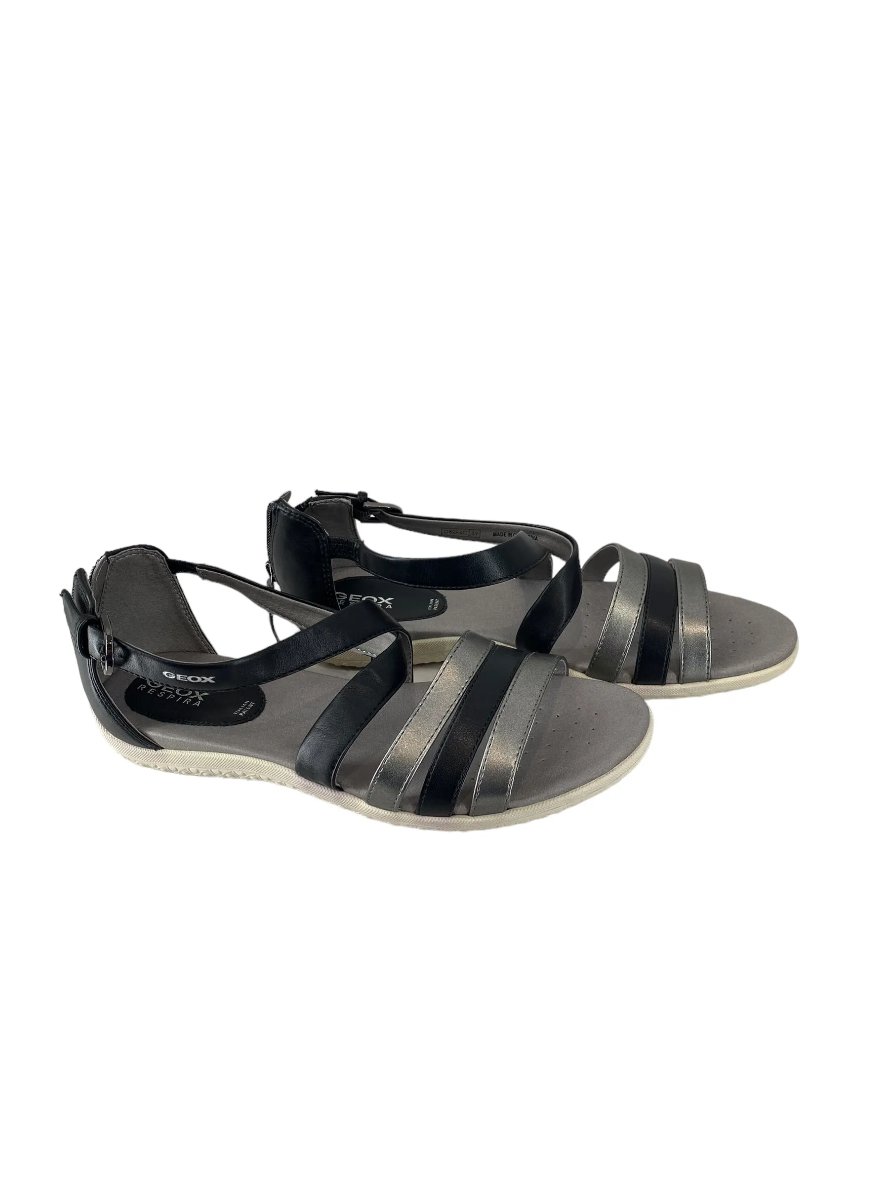 Black & Grey Sandals Flats Geox Shoes, Size 9