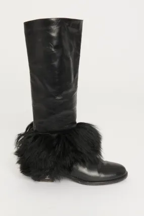 Black Leather Preowned Riding Boots With Shearling Cuff