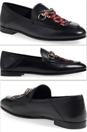 'Brixton' Snake Loafers in Black