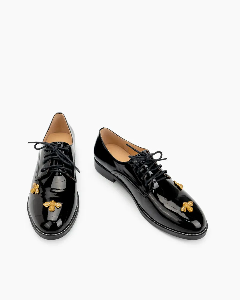 (Clean Up - US 6.5) Patent Leather Bee Pattern Loafers