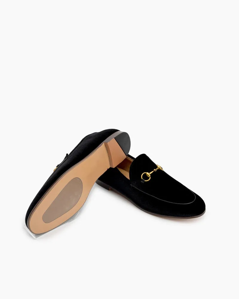 (Clean Up - US 8) Classic Metal Buckle Velvet Loafers