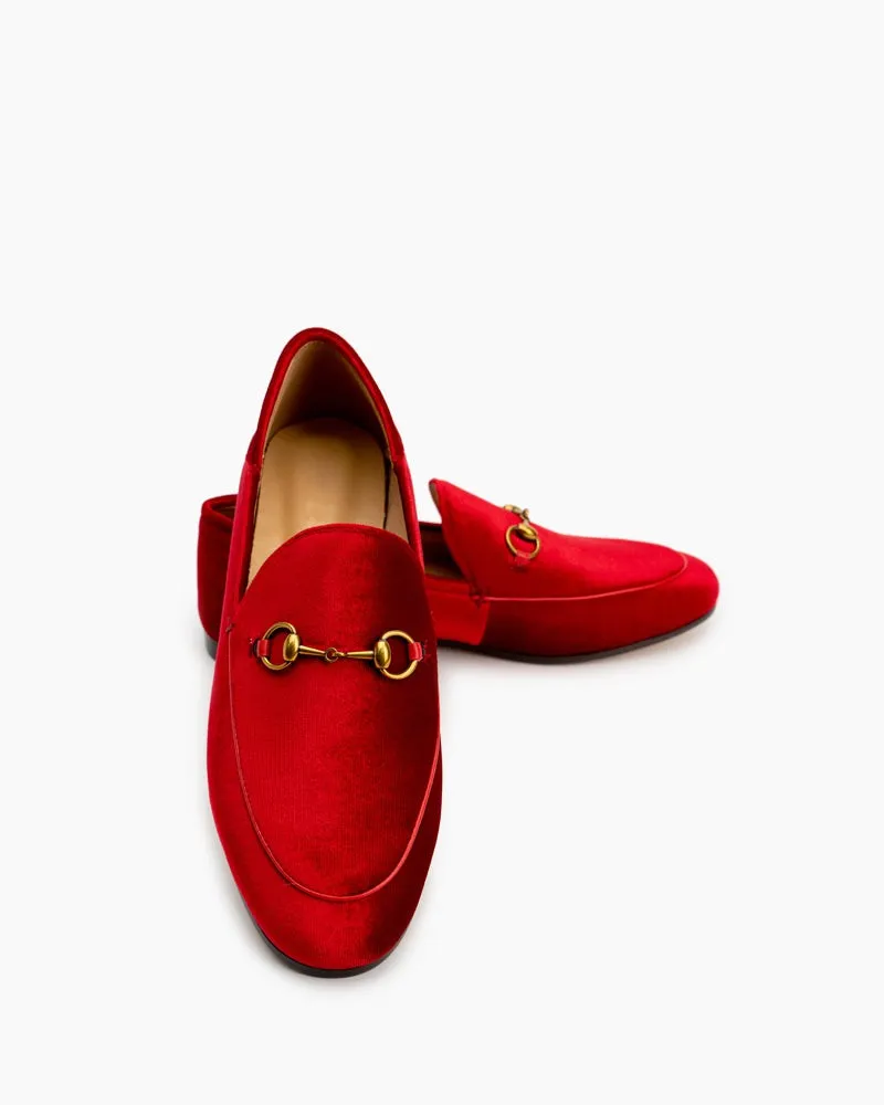 (Clean Up - US 8) Classic Metal Buckle Velvet Loafers