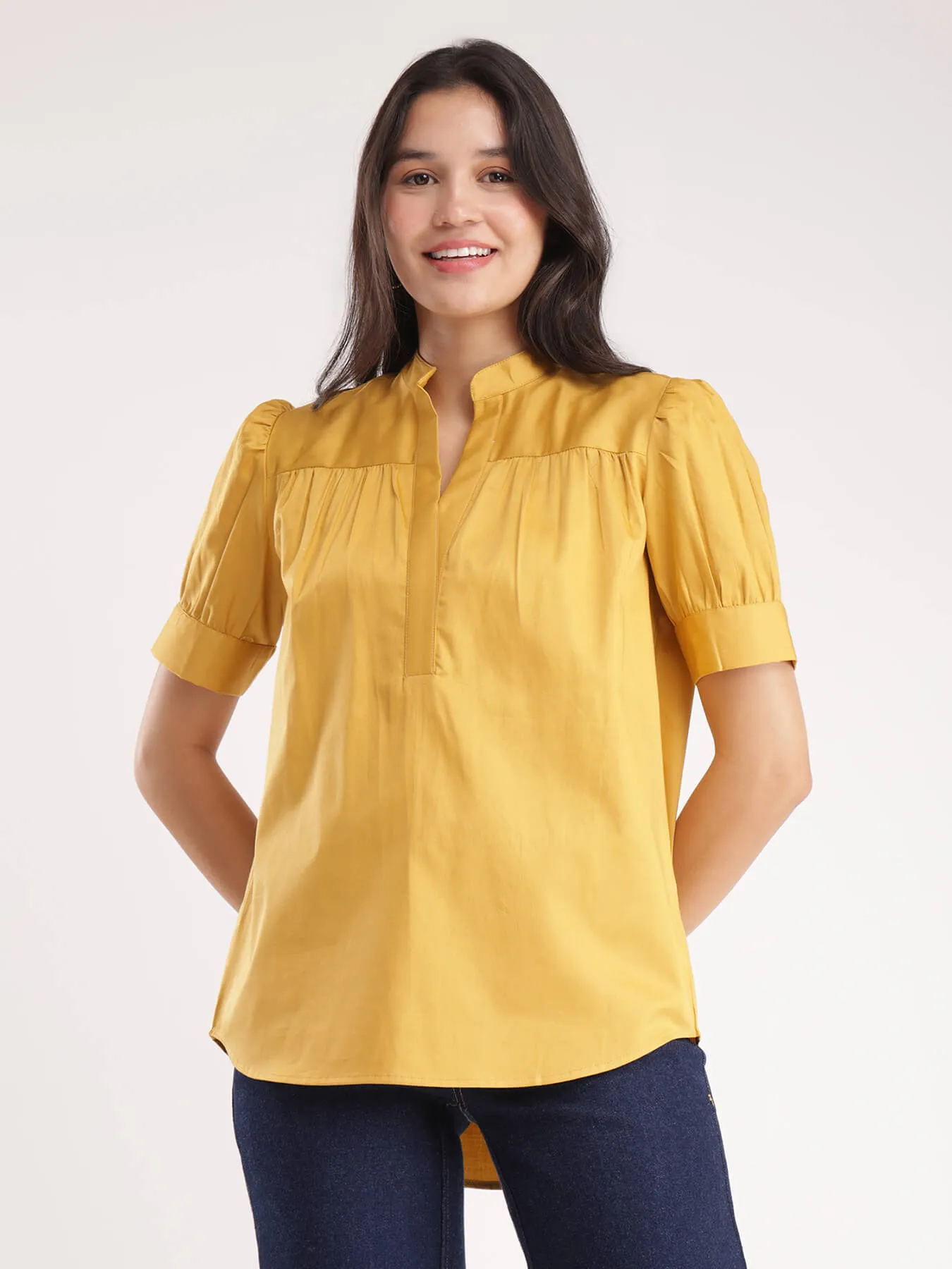 Cotton Satin Top - Mustard