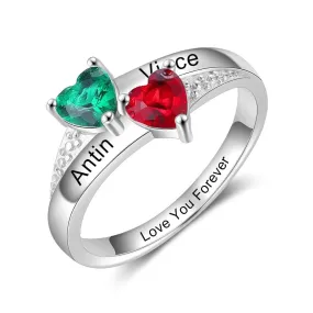 Customized 2 Cordate Engraving Ring For Women