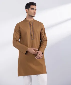 Embroidered Cotton Jacquard Kurta