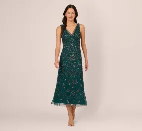 Hand-Beaded Ankle-Length Dress In Gem Green