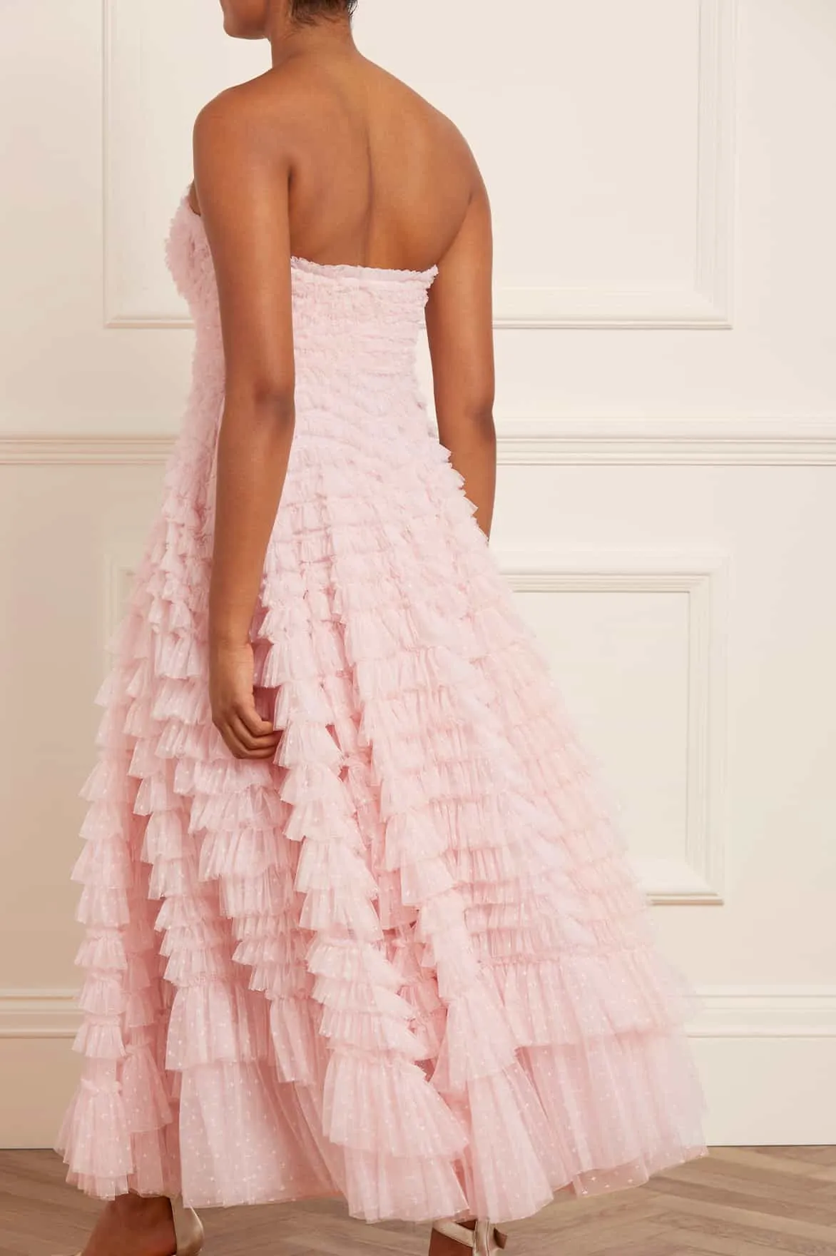 Hattie Ruffle Strapless Ankle Gown