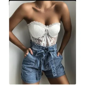 High Waist Denim Short