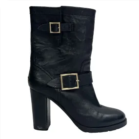 Jimmy Choo Black Stack Heel Biker Boots 39