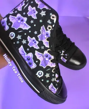 Milky Bat Night Woman's High Top Sneakers (Black)