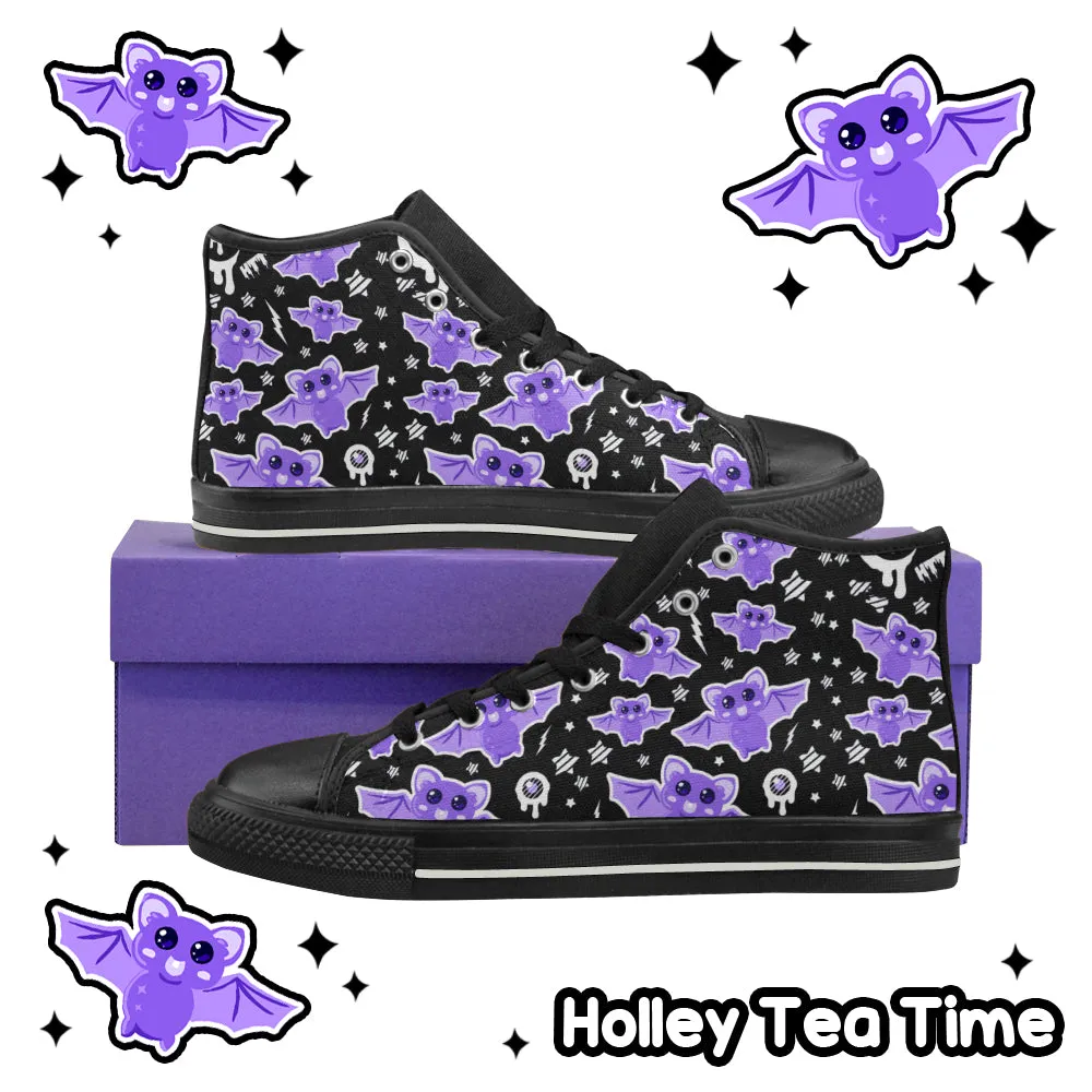 Milky Bat Night Woman's High Top Sneakers (Black)