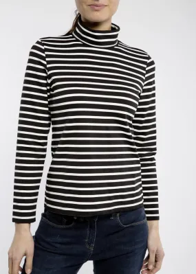 OURAL - Turtleneck Striped Shirt for Women | Stretch Fabric | Women Fit (BLACK / IVORY)