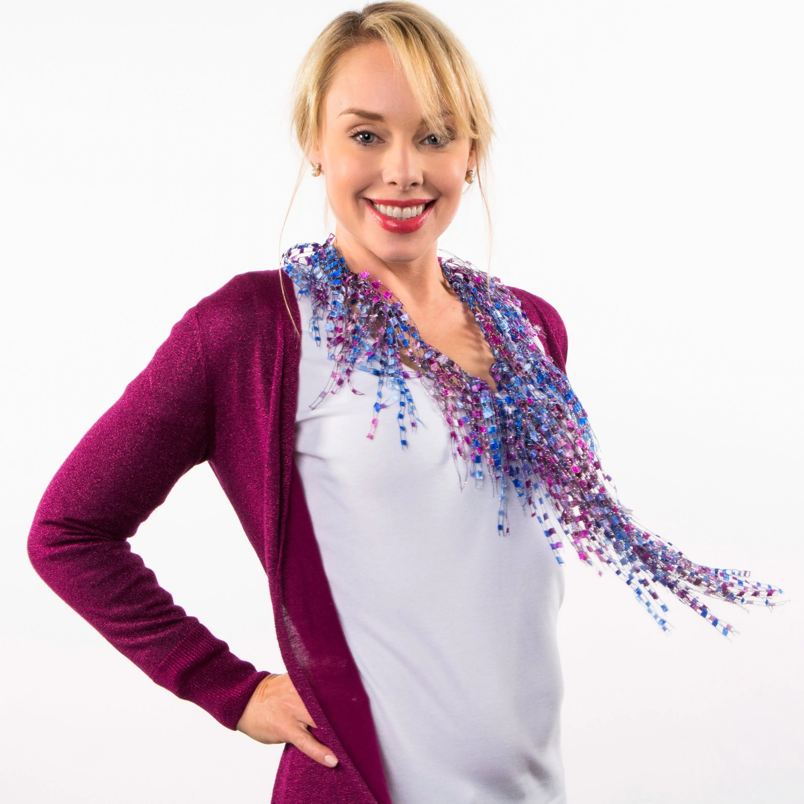 Pink Blue Statement Necklace Scarf for Women