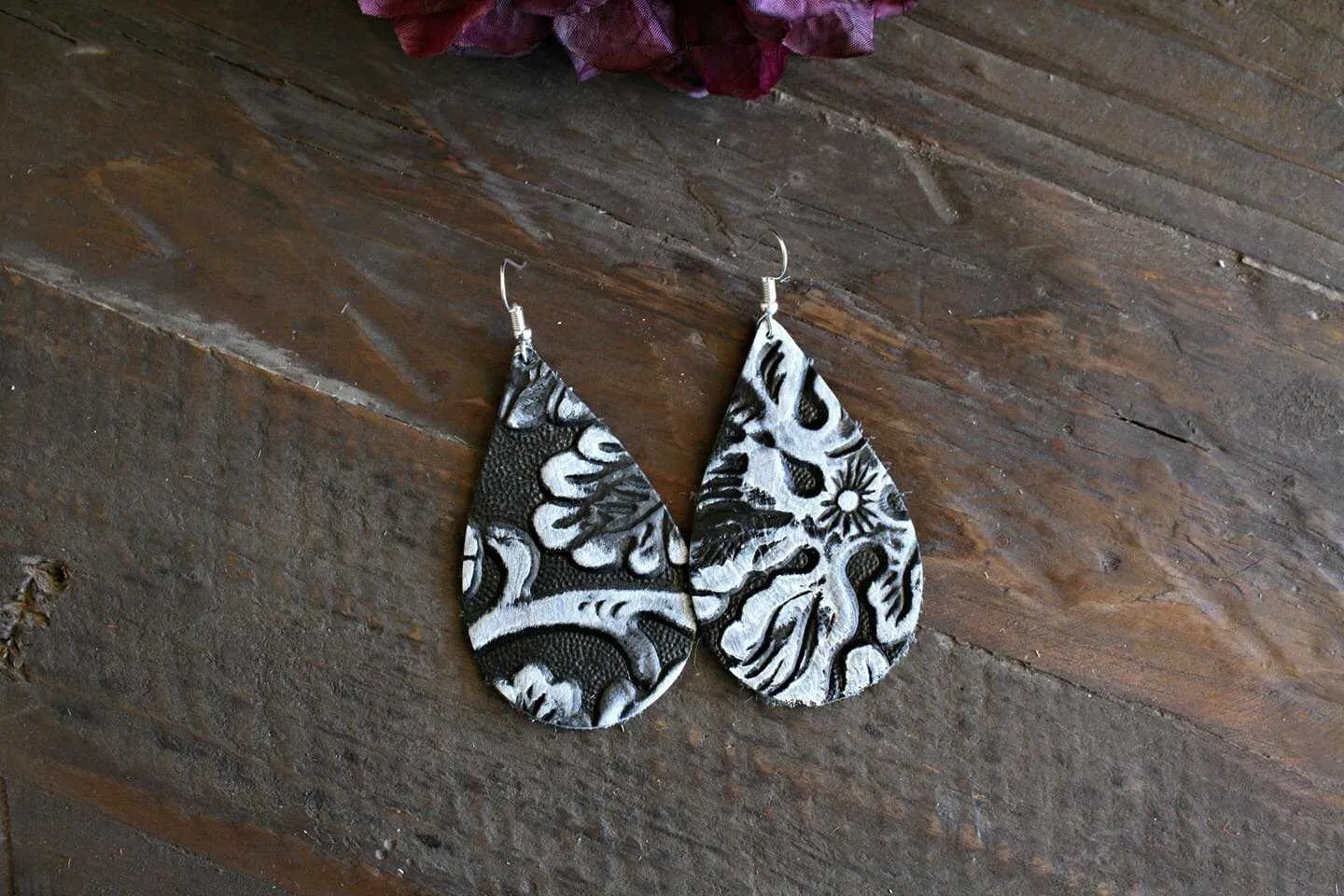 Vintage Floral Leather Earrings