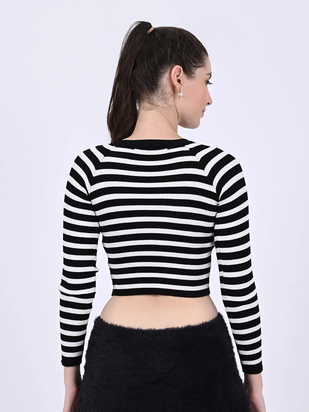 Women Black Striped Crop Top